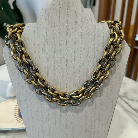 J. Crew Jewelry - J Crew Pave Crystal Rhinestone Double Link Necklace ~ Signed ~ Gold Tone.